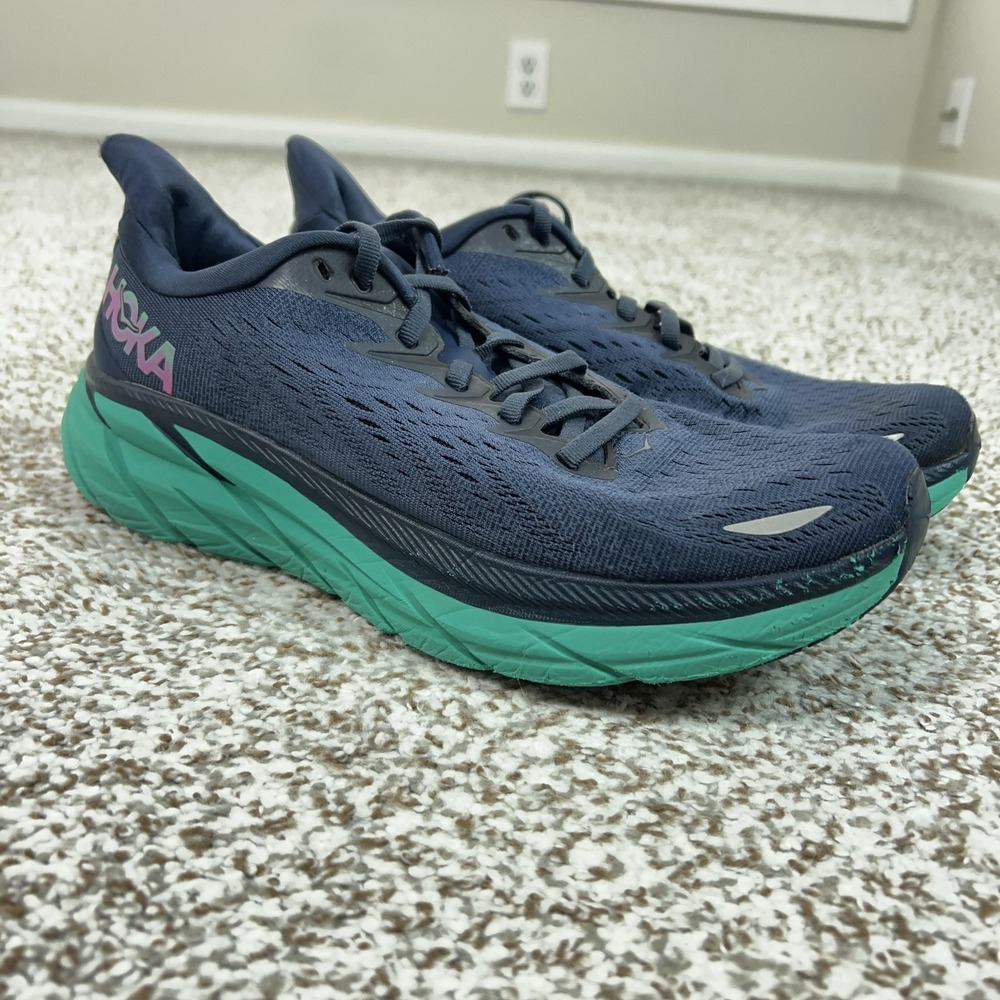 Hoka One One Clifton 8 Shoes Womens Size 9 Blue Running Cushioned Sneakers Gym